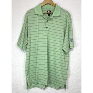 Footjoy Shirt Mens Large Green Striped Golf Embroidered Polo Performance Stretch